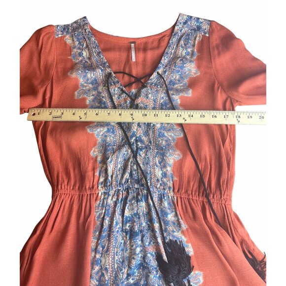 Free People Womens Wildest Moment Lace Up Tunic Persimmon Long Sleeve Boho Small - Picture 6 of 12